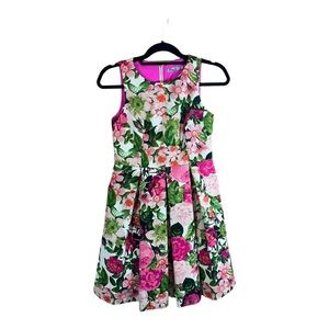 Eliza J Floral Fit-and-Flare Dress in Pink, Green, White